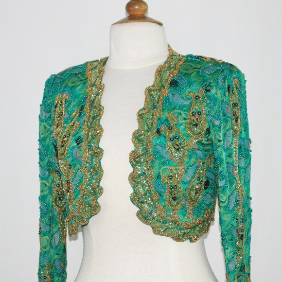 JASDEE Vintage BoleroJacket Hand Work Bead Sequins Hand&Print on Silk Style 2019